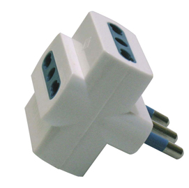 Adattatore triplo con spina 2p+t 16a - 3 prese bipasso 10/16a - mkc