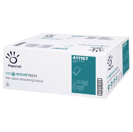 Asciugamani piegati a v dissolve tech - 2 veli - 20 gr - 24x21 cm - goffratura a onda - bianco - papernet - conf. 250 pezzi