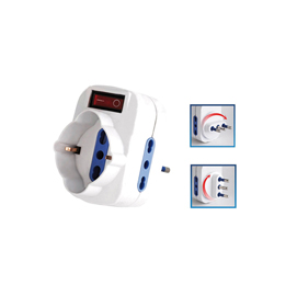 Adattatore rotante con interruttore - 2 prese bipasso 2p+t 10/16a + 1 presa schuko - mkc
