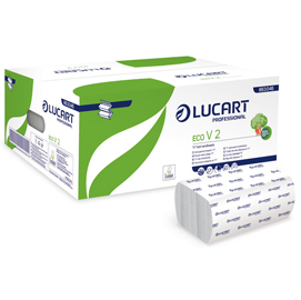 Asciugamani piegati a v eco - 2 veli - goffratura corda - 21x21 cm - 19,5 gr -  bianco - lucart - conf. 190 pezzi