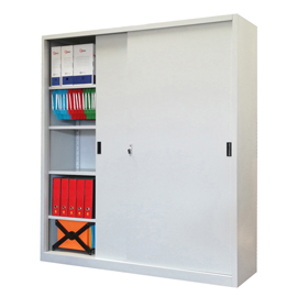 Armadio alto in metallo ad ante scorrevoli - 2 vani e 8 piani regolabili - 180x45x200 cm - grigio - bertesi