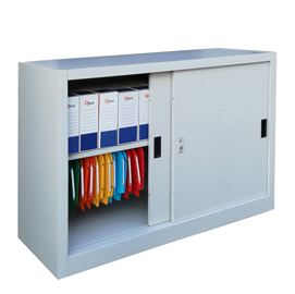 Armadio basso in metallo ad ante scorrevoli - 1 vano e 1 ripiano regolabile - 120x45x90 cm - grigio - bertesi