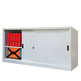 Armadio basso in metallo ad ante scorrevoli - 2 vani e 2 ripiani regolabili - 180x45x90 cm - grigio - bertesi