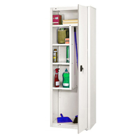 Armadio porta scope in metallo ad 1 anta battente - 4 ripiani fissi - 60x40x181,5 cm - grigio - bertesi