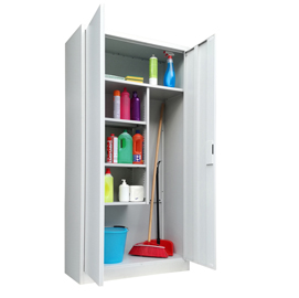 Armadio porta scope in metallo ad 2 ante battenti - 4 ripiani fissi - 90x41x181,5 cm - grigio - bertesi