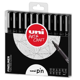 Astuccio pin fineliner - nero - 11 pezzi - uni mitsubishi