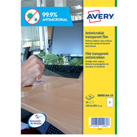 Adesivo antimicrobico in poliestere trasparente - 10 fogli a4 (1 et/fg) - avery