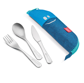 Astuccio picnik concept - in tessuto - con posate in acciaio inox - blu - maped