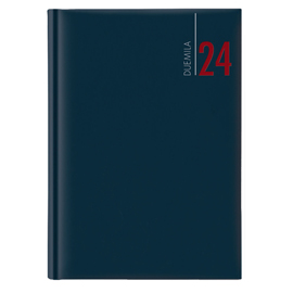 Agenda giornaliera 2024 - copertina in carta imbottita - 14,5 x 20,5 cm - blu