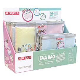 Buste con zip - 3  formati assortiti - eva - colori pastello - arda - display 36 pezzi