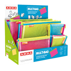 Buste con zip - 5  formati assortiti - retina - colori fluo- arda - display 36 pezzi