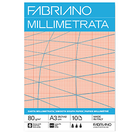 Blocco carta millimetrata - a3 - 29,7 x 42 cm - 10 fogli - 80gr - fabriano