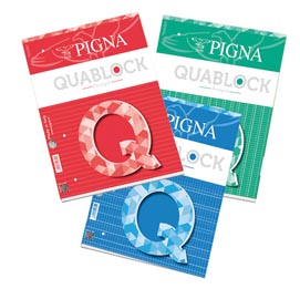 Blocco ricambi forati quablock original - a4 - quadretto 5mm - 50fg - 80gr - collato lato lungo - pigna