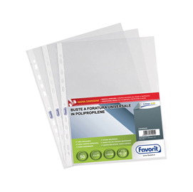 Buste forate special pp - linear - liscio - 22x30 cm - trasparente - favorit - conf. 50 pezzi