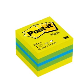 Blocco foglietti minicubo - giallo neon, verde ultra, turchese ultra - 51 x 51mm - 400 fogli - post it®