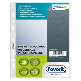 Buste forate special pp - superior - liscio - 15x21 cm - trasparente - favorit - conf. 25 pezzi