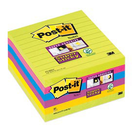 Blocco foglietti post it® super sticky - a righe - colori ultra - 101 x 101mm - 90 fogli- post it®
