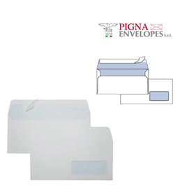 Busta bianca con finestra - serie edera strip laser - certificazione fsc - adatta a stampa laser - 110x230 mm - 90 gr - pigna - conf. 500 pezzi