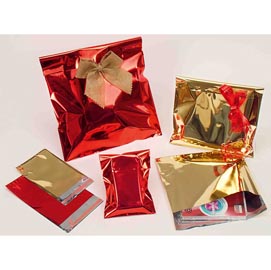 Buste regalo in ppl - metal lucido - oro - 25 x 40 + 5cm - con patella adesiva - pnp - conf. 50 buste
