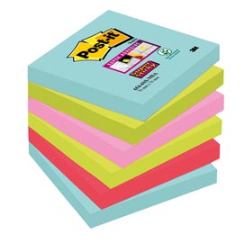 Blocco foglietti post it® super sticky - colore miami - 76 x 76mm - 90 fogli - post it®