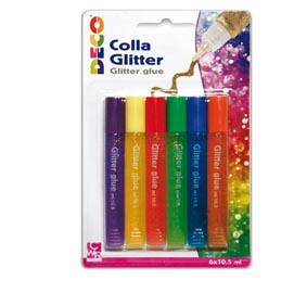 Blister colla glitter - 10,5ml - colori pastello assortiti - cwr - conf. 6 penne