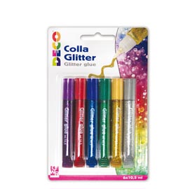 Blister colla glitter - 10,5ml - colori assortiti metal - cwr - conf. 6 penne