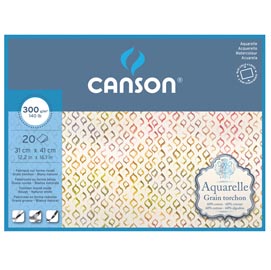 Blocco collato 4 lati aquarelle - 31x41 cm - 300 gr - 20 fogli - grana ruvida - canson