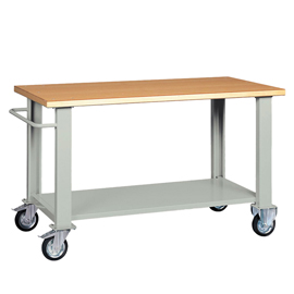 Banco da lavoro - con ruote - 150 x 75 x 90 cm - grigio/legno - tecnotelai