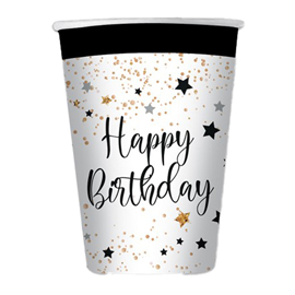Bicchiere happy birthday - 200 ml - carta - big party - conf. 8 pezzi