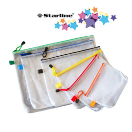 Busta a rete con cerniera gialla - pvc - 20x25 cm - trasparente - starline