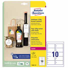 Cartellini stampabili con bordi lisci bianchi 90x50mm 10fg (10cart/fg) avery