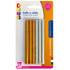 Colle stick per pistole -  oro e argento - ø 7mm - lunghezza 10 cm - deco - conf. 12 pezzi