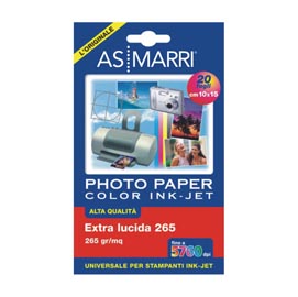 Carta fotografica inkjet - a6 - 265 gr - effetto extra lucido - bianco - as marri - conf. 20 fogli