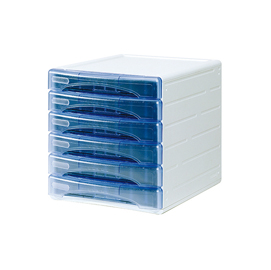 Cassettiera olivia - 31x40x32,5 cm - 6 cassetti da 3 cm - grigio/azzurro trasparente - arda