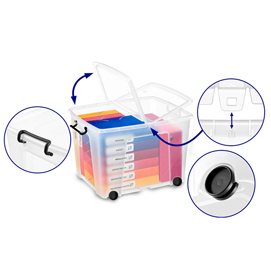 Contenitore multiuso - con coperchio e ruote - 58x48x41 cm - ppl - trasparente - 75 l - strata