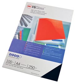 Copertine higloss™ per rilegatura - a4 - 250 gr - cartoncino lucido - nero - gbc - conf. 100 pezzi