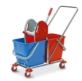 Carrello tucson a doppia vasca - 63x35x90 cm - 25+25 litri - con strizzatore e ruote snodate - in factory