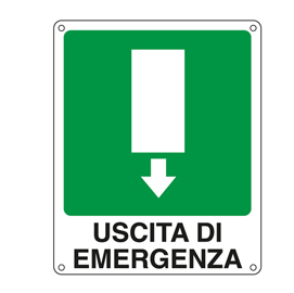 Cartello segnalatore - 25x31 cm - uscita di emergenza - alluminio - cartelli segnalatori