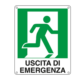 Cartello segnalatore -  25x31 cm - uscita di emergenza (destra) - alluminio - cartelli segnalatori