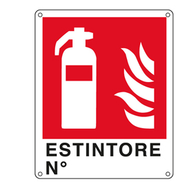 Cartello segnalatore -  25x31 cm - estintore n° - alluminio - cartelli segnalatori