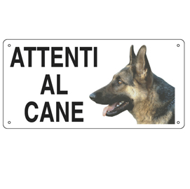 Cartello segnalatore - 25x12,5 cm - attenti al cane - alluminio - cartelli segnalatori