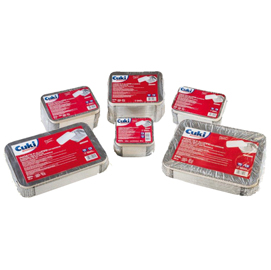 Contenitore in alluminio - 20,2x13,7x5 cm - 4 porzioni - coperchio incluso - cuki - conf. 50 pezzi
