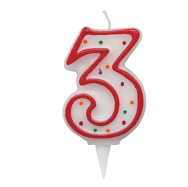 Candelina zuccherino - numero 3 - h.8.5cm - big  party