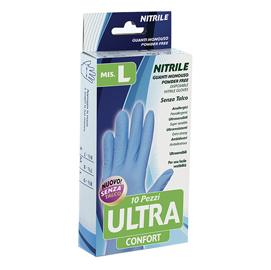 Confezione da 10 guanti monouso in nitrile tg. L blu