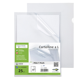Cartelline a l poli t plus - alto spessore - pp -  22 x 30 cm - trasparente - sei rota - conf.25 pezzi