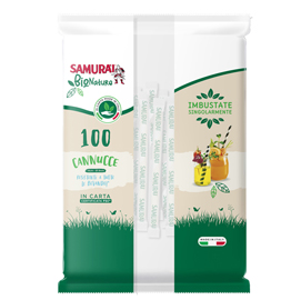 Cannuccia in carta - 14 cm - nero/bianco-avana - imbustata singolarmente - samurai party - conf. 100 pezzi