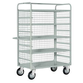Carrello da lavoro - 4 piani estraibili - con sponde rete - 132 x 67 x 177 cm - 450 kg - grigio - tecnotelai