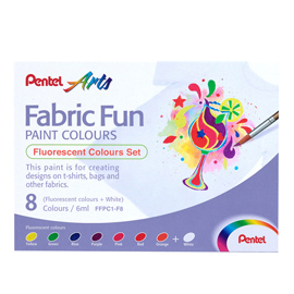 Colore in tubetto per tessuto fabric fun - colori fluo assortiti - pentel - conf. 8 pezzi