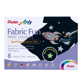 Colore in tubetto per tessuto fabric fun - colori sparkling assortiti - pentel - conf. 8 pezzi