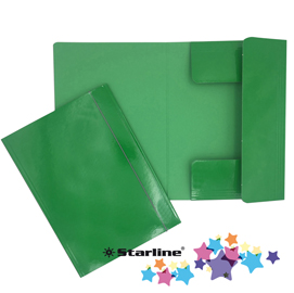 Cartellina con elastico - cartone plastificato - 3 lembi - 25x34 cm - verde - queen starline